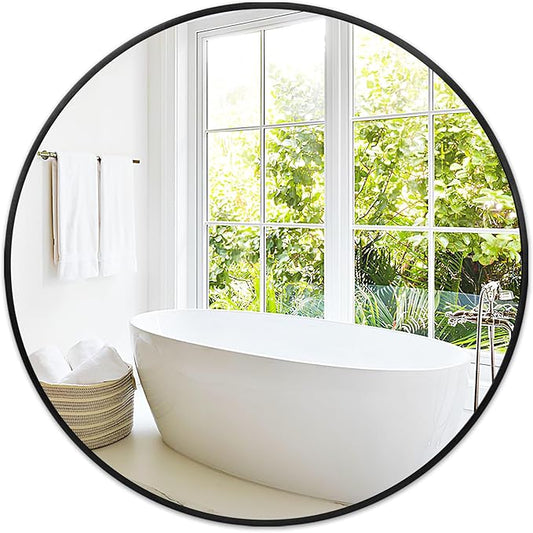 Fabuday Black Round Mirror 32 Inch for Bathroom - Large Wall Circle Mirror for Living Room, Entryway, Bedroom, Hallyway Big Circular Mirror with Matte Frame