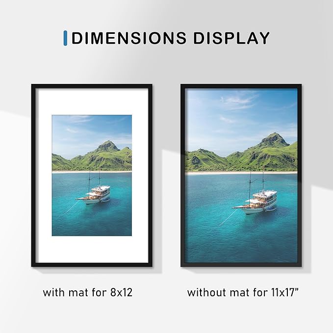 Wiscet 11x17 Picture Frame Set of 9, Display Pictures 8x12 with Mat or 11x17 Without Mat, Photo Frame for Horizontal or Vertical Wall Display, Black