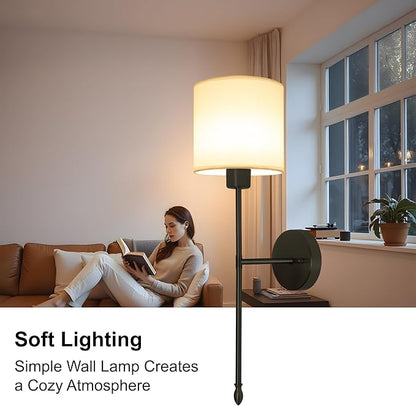 Battery Operated Wall Sconce Set of Two, 15 Colors Rechargeable Wall Lamp with Dimmable Bulbs and Remote, Black Wireless Wall Sconce for Bedroom Living Room Hallway