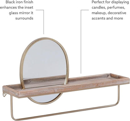 Linon Gourli Modern Farmhouse Gold Metal and Wooden Wall Shelf with Mirror