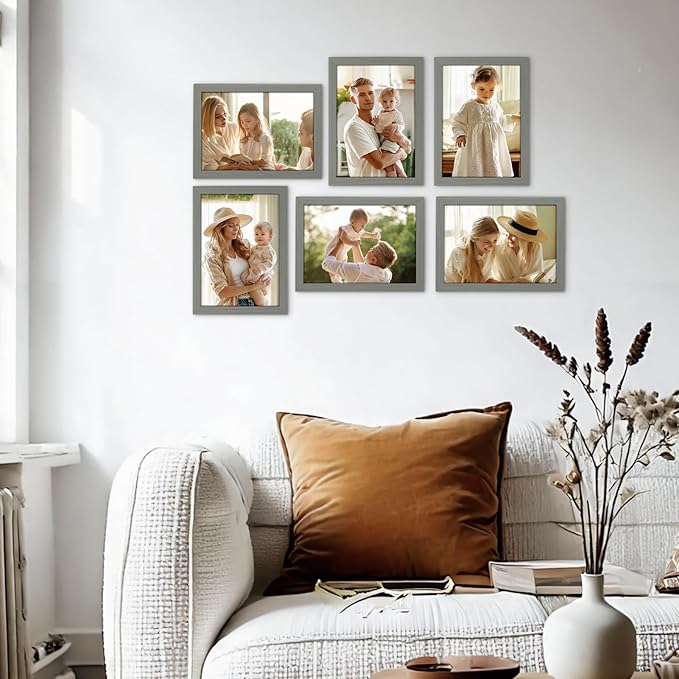 Hoikwo 18 Packs 5x7 Grey Multi Plastic Picture Frames Set with Plastic Cover for Family Photos, Artwork, Light Weight Set 5 by 7 Frames Pack for Wall Hanging and Table, Stylish Picture Frames