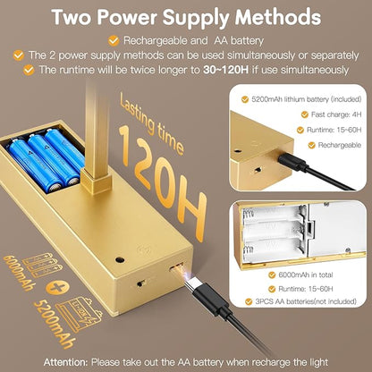 Battery Picture Light for Wall with Timer,3 Color Temps Painting Light, Rechargeable 5200 mAh and AA Battery,Metal Rotatable Head Art Display Accent Lights for Gallery Portrait Hallway Frame-Gold 16''
