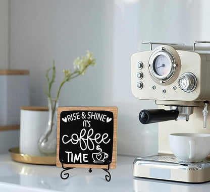 Coffee Desk Decor Sign, Coffee Time Sign With Stand For Farmhouse Home Kitchen Table, Wine Sign For Farmhouse Home Kitchen Bar Shelf Table, Gifts For Family Friend Coworker-08
