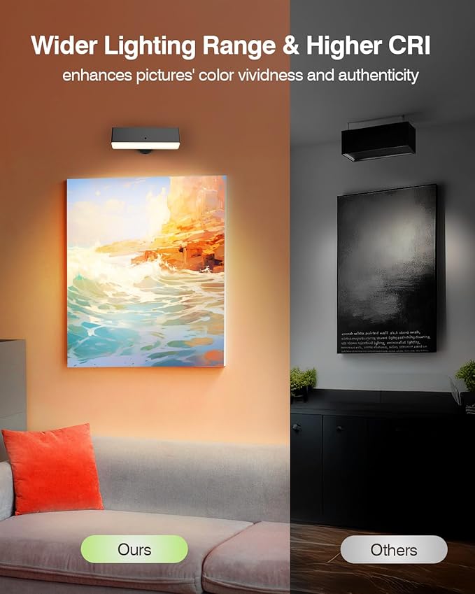 iThird Rechargeable Battery Operated Wall Sconce Set of 2: Wireless Black Wall Lights Battery Powered Magnetic 360° Rotation Cordless Scone Adhesive LED Wall Mount Lamp for Bedroom Reading Picture RV