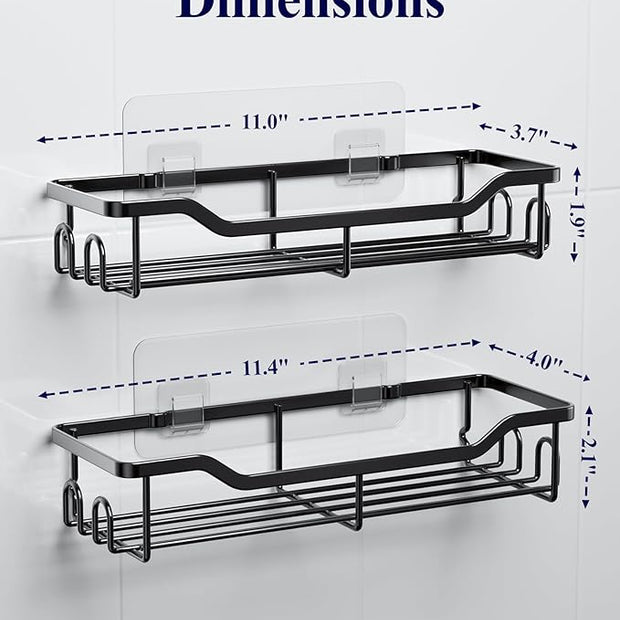 Kitsure Shower Caddy Large - Adhesive Shower Organizer, Stainless Steel Shelf for Inside Shower, No Drill Bathroom Organizers and Storage, Home Decor Accessories, 2 Pack, Black