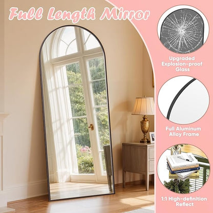 Full Length Mirror, 59" x 18" Arched Full Body Mirror Large Standing Floor Mirrors, Mirrors for Bedroom, Bathroom, Living Room Standing or Wall Leaning, Black