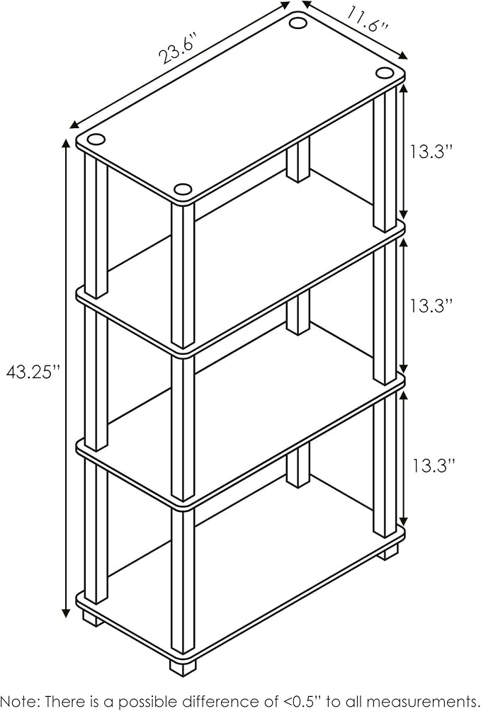 Furinno TURN-S-TUBE Storage Shelves, 4-Tier Book Shelf, Corner Shelf, Toolless Open Shelves, for Organization and Storage, Living Room, Garage, Home Office, Espresso