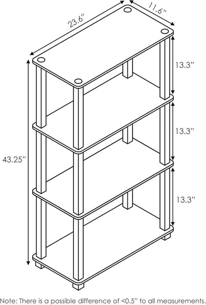 Furinno TURN-S-TUBE Storage Shelves, 4-Tier Book Shelf, Corner Shelf, Toolless Open Shelves, for Organization and Storage, Living Room, Garage, Home Office, Black