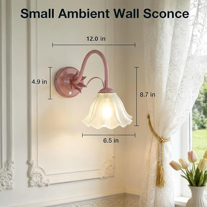 Battery Operated Cordless Flower Wall Sconce Set of 2 (Pink), Stepless Dimming Magnetic Wireless Wall Lamp, 5200mAh Rechargeable Battery, for Living Room Bedroom Hallway Corridor