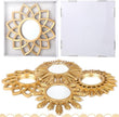 Dandat Set of 4 Gold Mirrors for Wall Decor Small Circle Flowers Mirrors Decorative Silvery Hanging Wall Art Flowers Mirror for Home Living Dinning Room Bedroom Bathroom Boho Art Gifts(Gold)