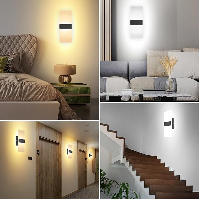 TRLIFE Dimmable LED Wall Sconces, 4 Color Temperature Modern Wall Sconce 12W Dimmable Wall Lights Set of 2 Wall Mounted Light for Bedroom Bedside Hallway Living Room Stairway(2 Pack, Black)