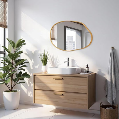 Irregular Wall Mirror Asymmetrical Bathroom Mirror Decorative 18"x26" Gold Asymmetrical Mirrors Aviation Aluminum Alloy Frame for Bathroom, Bedroom, Living Room, Entryway