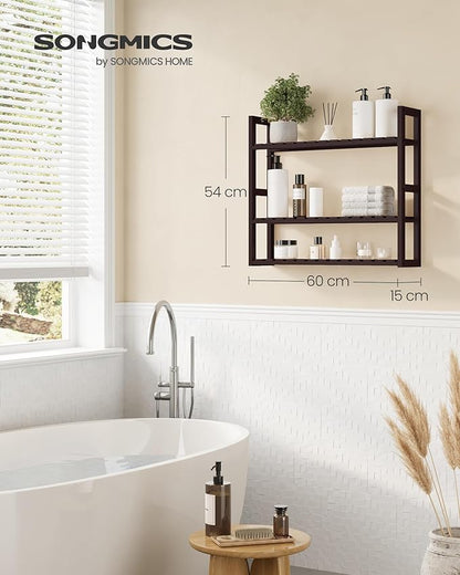SONGMICS Bamboo Bathroom Shelf, 3-Tier Adjustable Plants Rack, Wall-Mounted or Stand, in The Living Room, Balcony, Kitchen, 5.9 x 23.6 x 21.3 Inches, Brown