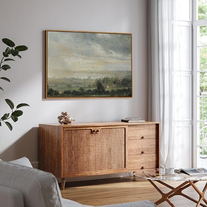 InSimSea Framed Canvas Wall Art Vintage Decor, Landscape Wall Art Home Decor, Wild Field under Sky, Modern Farmhouse Decor, Cottagecore Bedroom Kitchen Bathroom Decorations, 24
