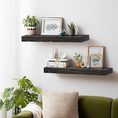 24x8x1.6 inch Floating Shelves Set of 2 – Solid Wood Rustic Black Wall Mounted Shelf for Kitchen, Bathroom, Living Room