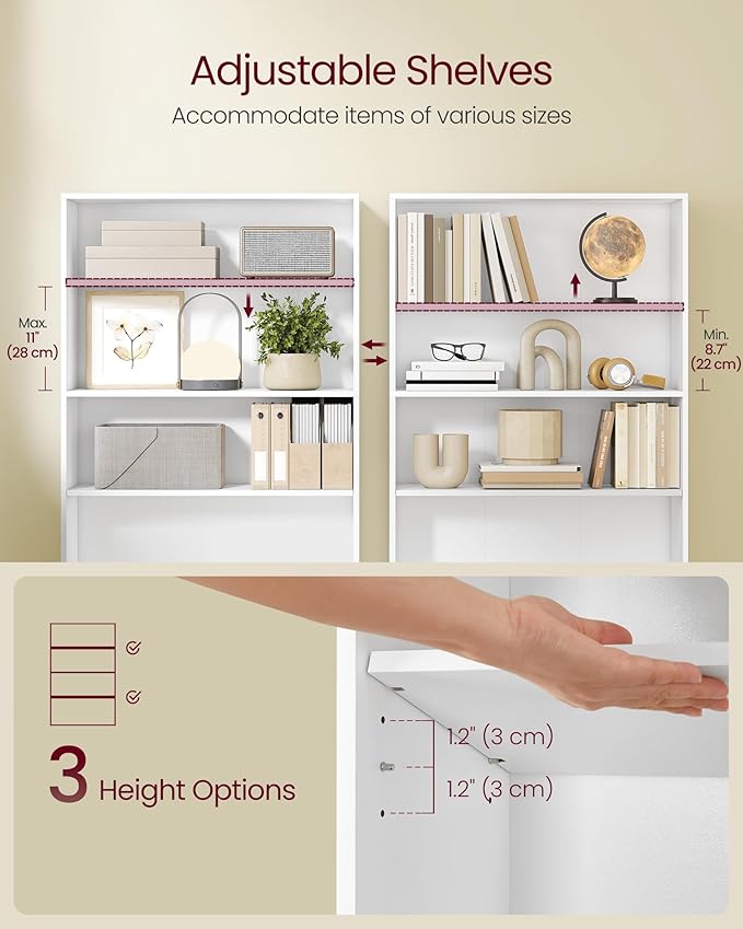 VASAGLE Custos Collection - Bookshelf, 4-Tier Bookcase, Book Shelf, Open Storage Shelf, 9.4 x 31.5 x 42.5 Inches, for Living Room, Home Office, Dining Room, Cloud White ULBC174W01