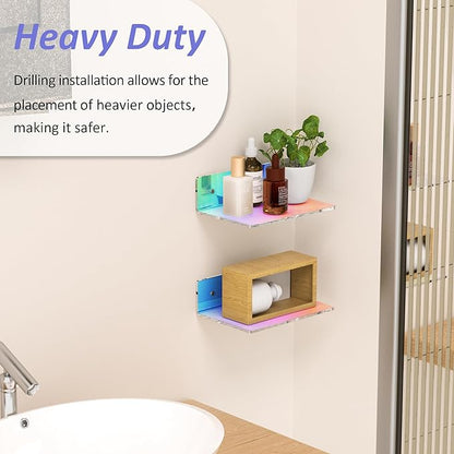 9 Inches Iridescent Floating Shelves Acrylic, White Wall Shelves for Living Room Décor, Bedroom, Bathroom, Kitchen, Dining Room, Brand Store, Retails, Gaming Room, 2 Pack
