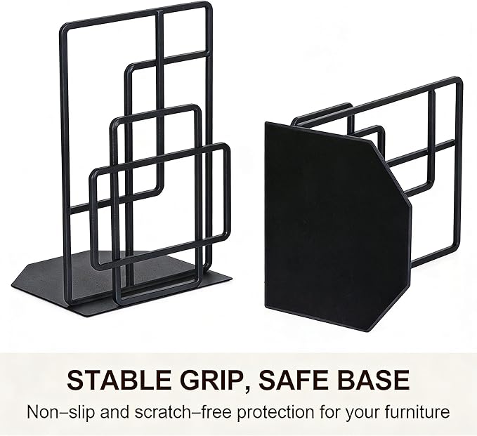 SRIWATANA Book Ends Heavy Duty, Decorative Black Bookends for Shelves, Window Lattice Design