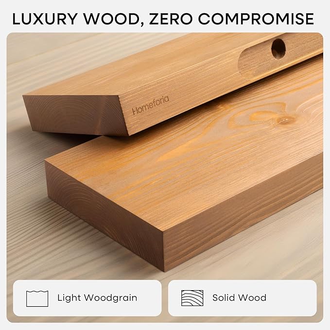 Homeforia 36 inch Golden Oak Floating Shelf, High End Solid Real Wood 36inch Small Floating Shelves for Wall Mounted, Oak Wooden 36in Floating Shelves, Heavy Duty Bracket, 36 X 6.5 X 1.75 in, Set of 3