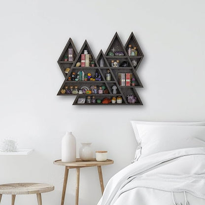 Triangle Mountain Crystal Shelf Display for Wall, Rock Gem Healing Stone Collections Display Shelf, Crystal Holder Trinket Organizer Knick Knack Shelf, Witchy Decor Gift for Women - 2025 UPGRADED