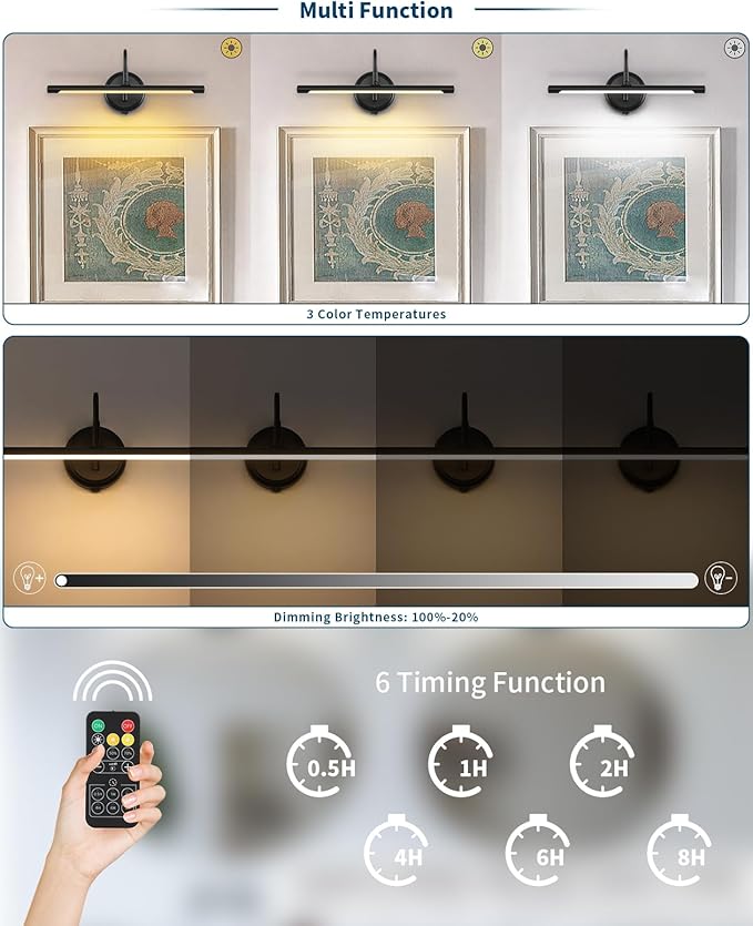 JOOSENLUX Modern Wall Lights Battery Operated Black Wireless Picture Lights for Wall 16.5