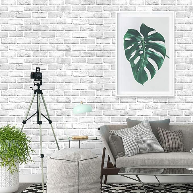 Cohoo Home Brick Wallpaper Peel and Stick Contact Paper 197inL 18inW Faux 3D Brick Contact Paper for Wall White Gray Self Adhesive Removable Wallpaper Backsplash Bedroom Wall Sticky Waterproof Thick