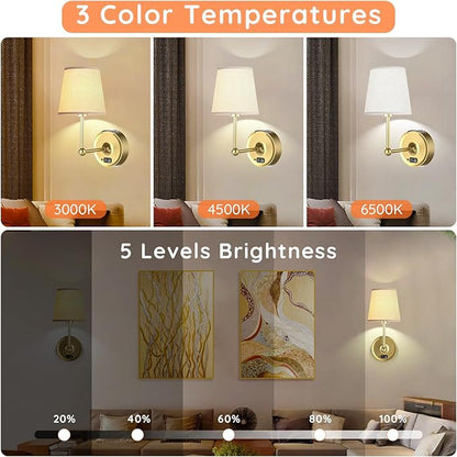 Battery Operated Wall Sconces Set of Two [8000mAh Detachable & Rechargeable Battery] 3 Color Temperature & Dimmable Lamp with LED Display & Remote, Wireless Wall Light for Bedroom & Living Room