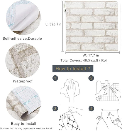 Timeet Brick Wallpaper Peel and Stick Wallpaper 3D Faux Brick Wallpaper Self Adhesive Brick Wall Paper Removable Wallpaper for Living Room Bedroom Decor Vinyl Roll 17.7"×393.7"