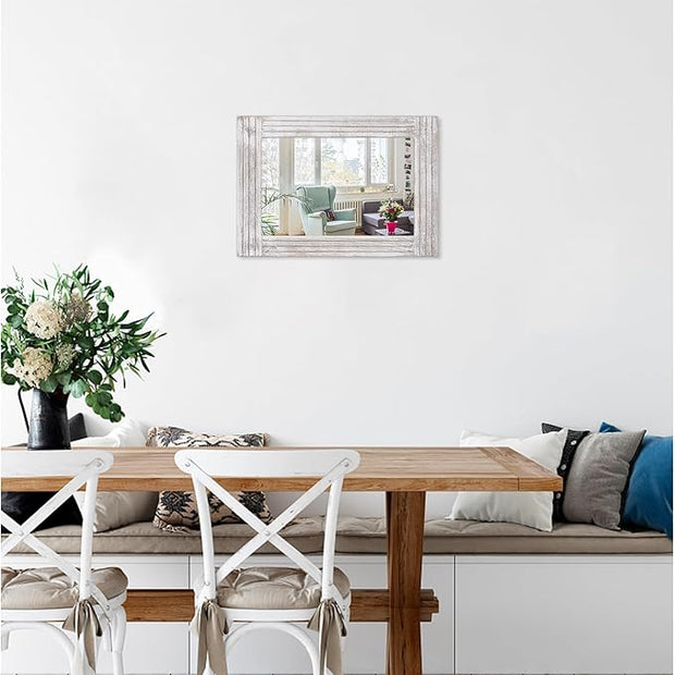 Mirrors for Wall Rustic Wooden Frame Rectangle Mirror Vintage Hanging Mirror for Bedroom Bathroom Living Room Farmhouse Wall Decor White Small 16" x 12 "