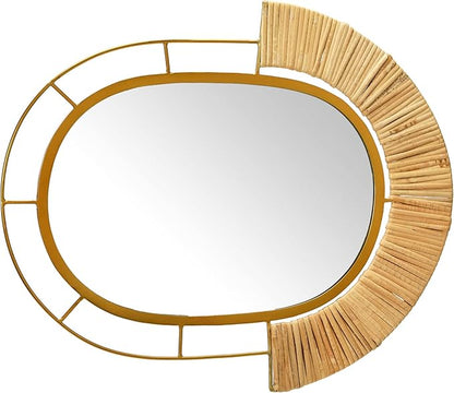 Main + Mesa Oval Modern Boho Metal and Cane Framed Wall Mirror, Natural