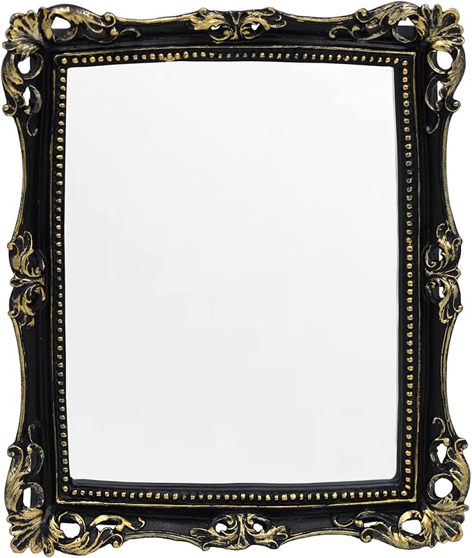 Funerom Vintage 11 x 9.5 inch Decorative Mirror, Wall Mounted & Tabletop Makeup Mirror ，Square (Black)