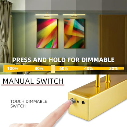 Picture Light,Picture Lights for Wall Cordless,13" Picture Lights with Timer and Dimmable,Battery Wall Lights for Display Gallery Painting Art Frame Portrait-Plated Gold