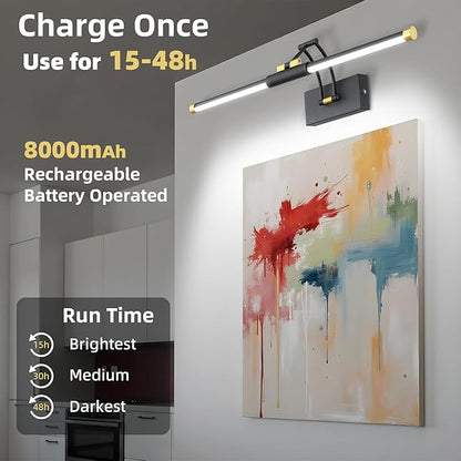 24“ Picture Lights for Wall, 8000mAh Rechargeable Wireless Picture Light with Remote, LED Wall Lights 3000K/4000K/6000K Dimmable, Art Lighting for Paintings Frame Gallery Dartboard, Black Gold