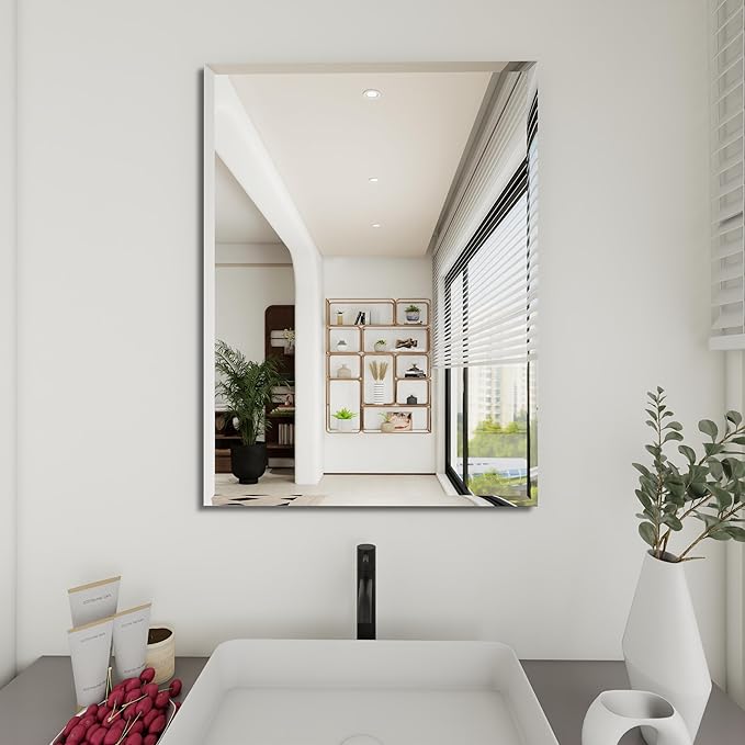 Rectangular Beveled Bathroom Mirrors, 32X55 inch Square Frameless Mirror, Rectangular Frameless Mirrors，Beveled Bathroom Mirror。