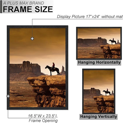 A PLUS MAX 17x24 Picture Frame Set of 3, Black Engineered Wood Frame for 17 x 24 Inch Picture Poster Photo, Light Weight 17 by 24 Frame with Wood-grain for Wall - 3 Pack/Black/17 x24