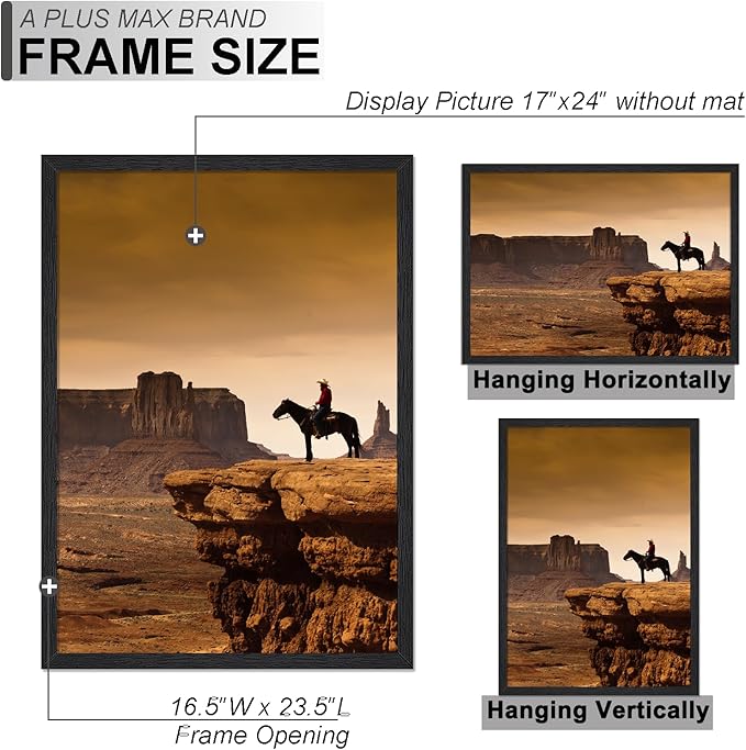 A PLUS MAX 17x24 Picture Frame Set of 3, Black Engineered Wood Frame for 17 x 24 Inch Picture Poster Photo, Light Weight 17 by 24 Frame with Wood-grain for Wall - 3 Pack/Black/17 x24