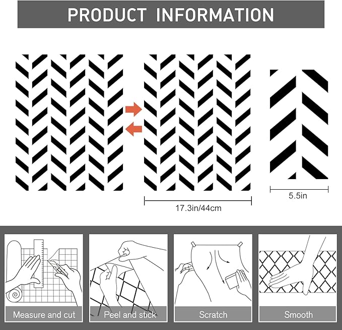 Black and White Peel and Stick Wallpaper Striped Wallpaper Herringbone Contact Paper 17.3
