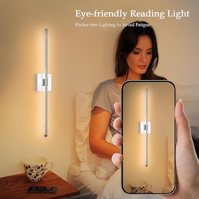 Modern LED Wall Sconces, Hardwired Wall Sconces, 3000K Warm Light Wall Lamp, Wall Light Fixtures for Living Room, Bathroom, Bedroom, Chrome