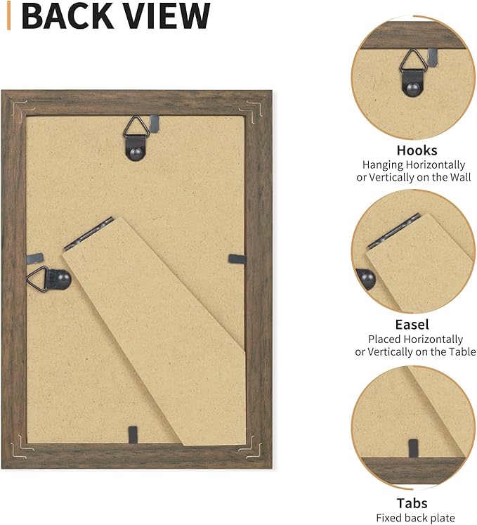 ATOBART 4x6 Picture Frame Set of 4, Displays 3.5x5 with Mat or 4x6 Without Mat, Photo Frames for Wall Hanging or Tabletop, Includes HD Plexiglass, Brown