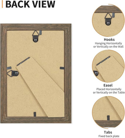 ATOBART 5x7 Picture Frame Set of 4, Displays 4x6 with Mat or 5x7 Without Mat, Photo Frames for Wall Hanging or Tabletop, Includes HD Plexiglass, Brown