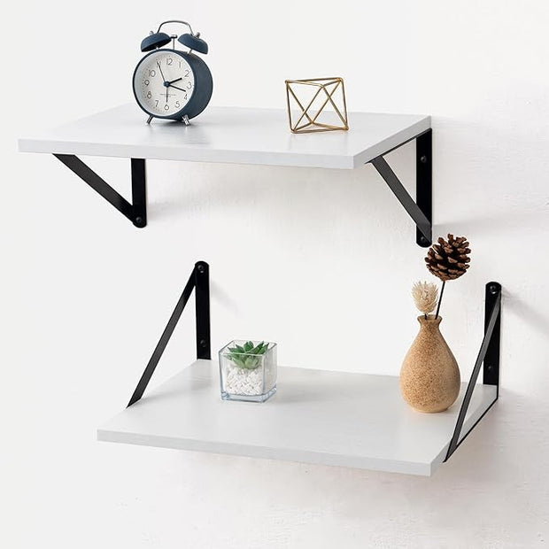 Axeman Deep Floating Shelves - 16 Inch Wide x 12 Inch Deep White Wall Shelves Set of 2-12 Inch Deep White Wood Shelves for Wall Storage & Decor