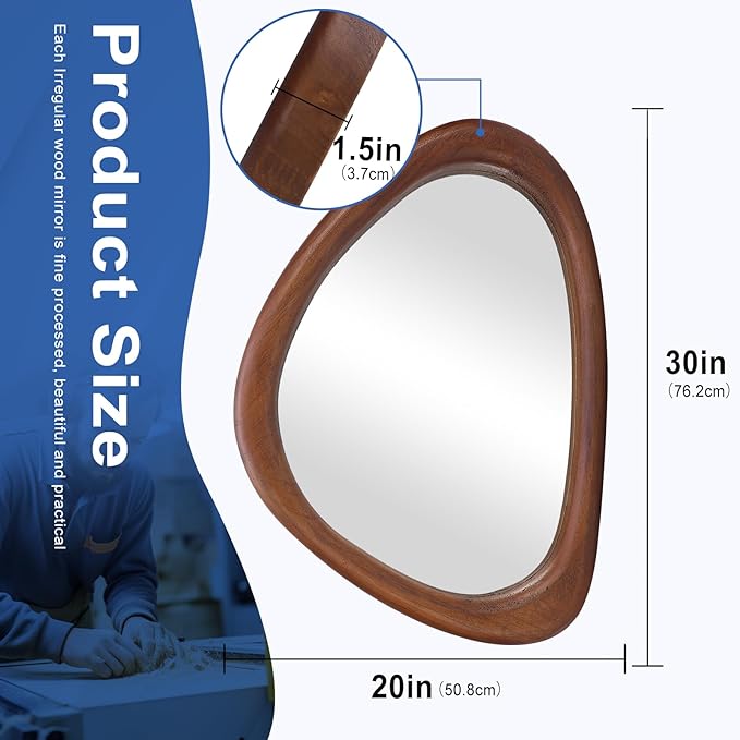 MAGFLERUM Irregular Wall Mirror, 30 * 20 inch Asymmetrical Wood Mirrors, Entryway Mirror, Hanging Vertically and Horizontally. Mirrors for Wall Decor (Black Walnut)