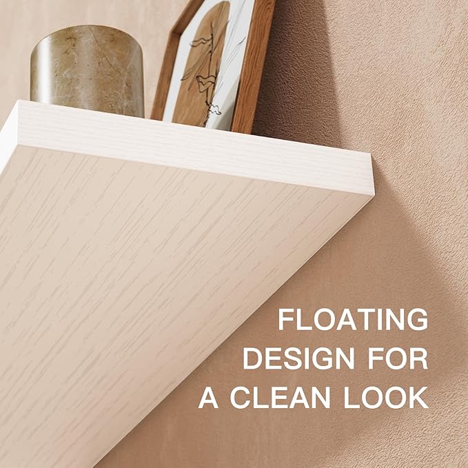AMADA HOMEFURNISHING Floating Shelves Wall Mounted, 24 x 7 Inch Wall Shelves for Bathroom, Bedroom, Living Room, White Shelves Set of 2