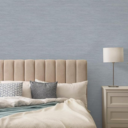 Tempaper Textured Powder Blue Horizontal Faux Grasscloth Removable Peel and Stick Wallpaper, 20.5 in X 16.5 ft, Made in The USA