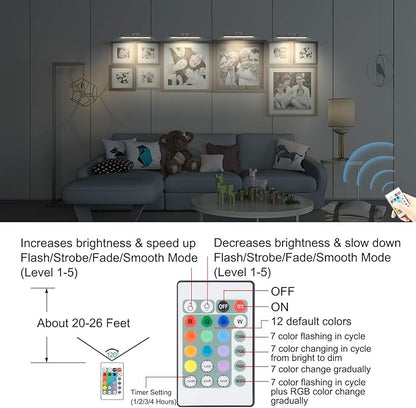 LUXSWAY Rechargeable Picture Light,Wireless Painting Lights,12 Colors Changing Artwork Lights with Rotate Head,10000mAh Display Art Lighting for Dart Board Poster Gallery