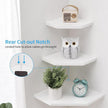 Corner Wall Shelf, Solid Oak Wood White Floating Corner Shelf Organizer with Wire Hole Small Plant Display for Kitchen Living Room Bedroom