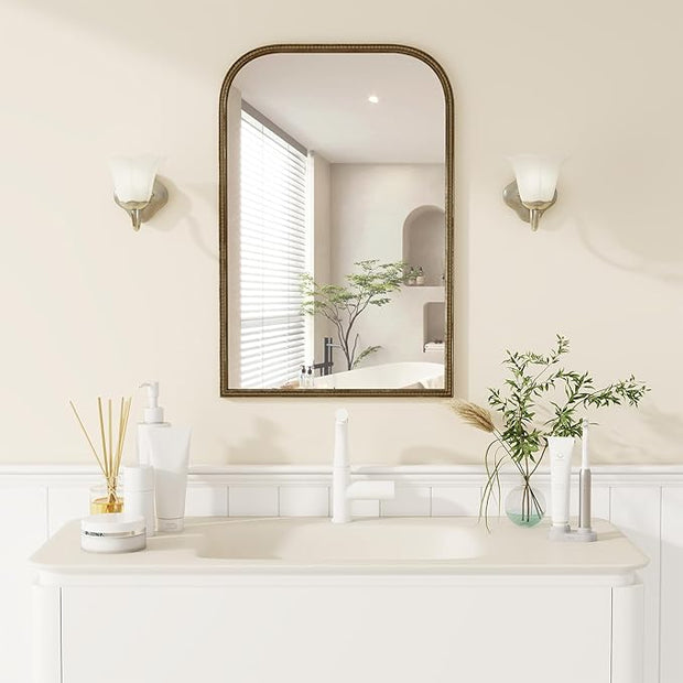 Axeman 24x36 Rounded Rectangular Wall Mirror, Decorative Bathroom Mirror, Traditional Vintage Wall Mounted Mirror with Beaded Frame for Accent Living Room Vanity Bedroom Entryway, Bronze