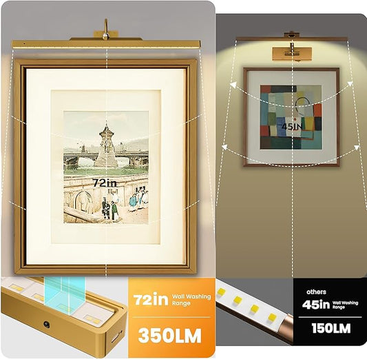 3 Pack Picture Lights Battery Operated - 24Inch Brass Wireless for Gallery, Museum, Mirror, Picture Frames & Office Décor