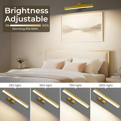 Picture Lights for Wall, Battery Operated Picture Light 16in Art Light CCT Dimmable Recharging Battery Wall Light with Remote Control for Living Room Gallery Gold 2PCS