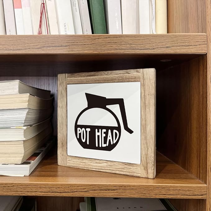 Coffee Pot Head Sign, Wooden Box Decor Set for Home, Decorative Table Sign, Farmhouse Wood Shelf Decoration, Rustic Kitchen and Bar Decor